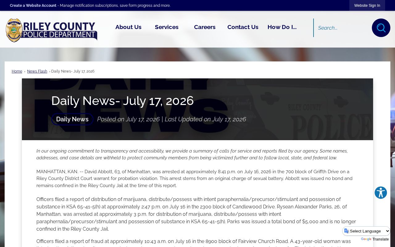 RCPD Daily News example showing arrest and confinement status language