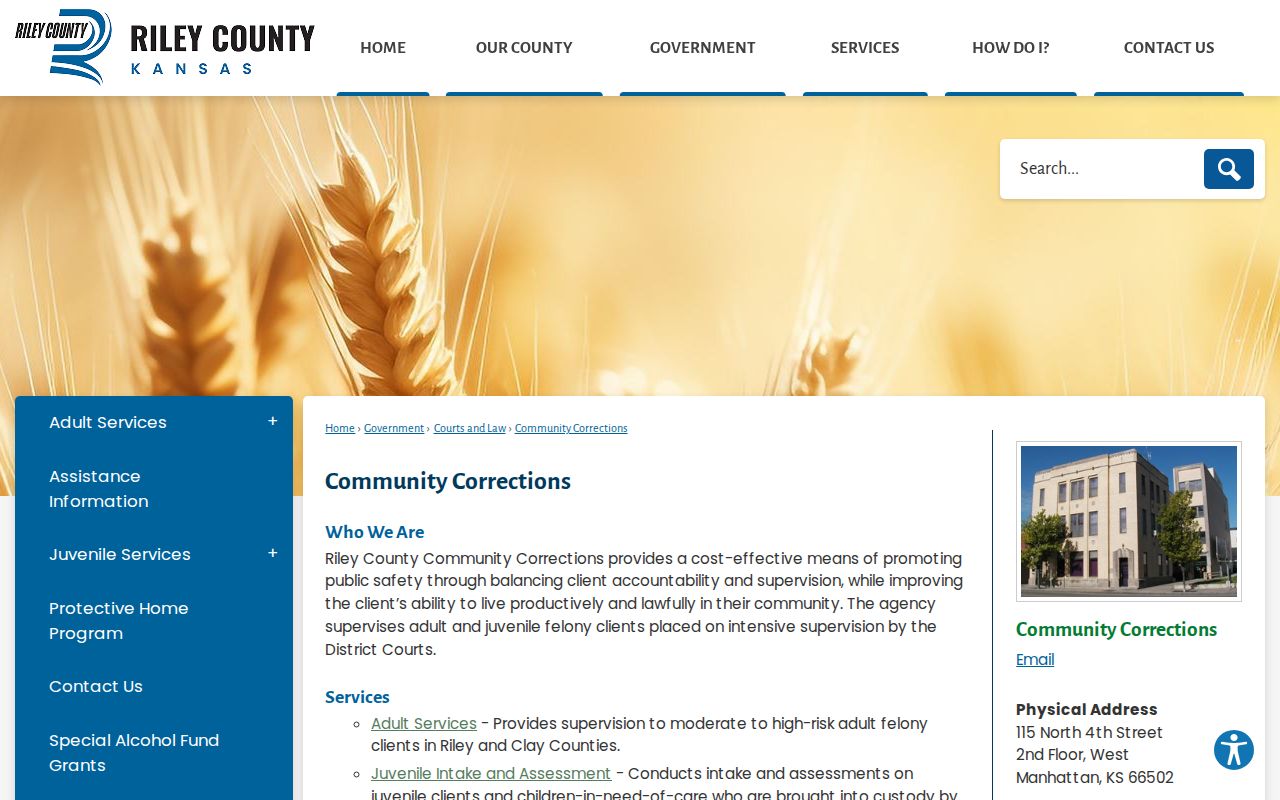 Riley County parole and probation Community Corrections office information